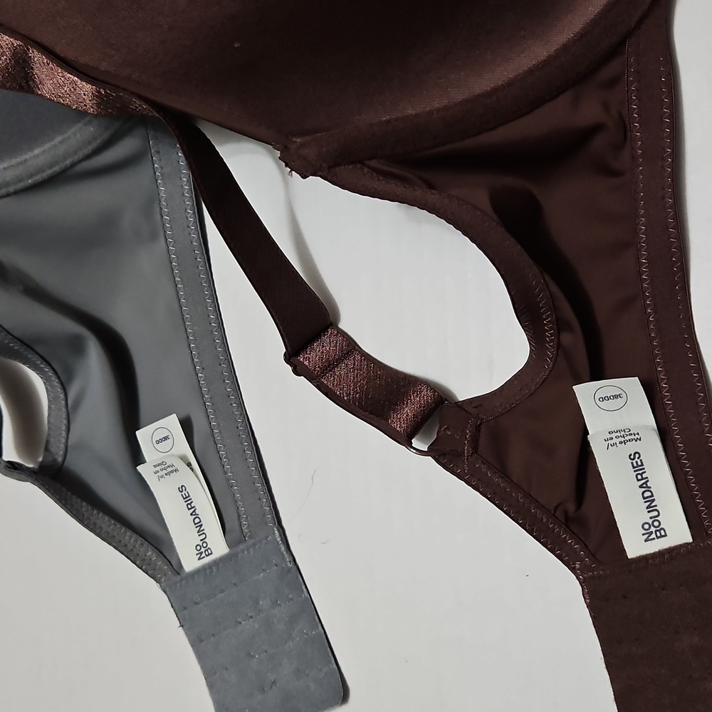 No Boundaries Brown and Gray Tshirt Underwire Lined Padded 2 Bras Size 38DDD - Picture 3 of 8